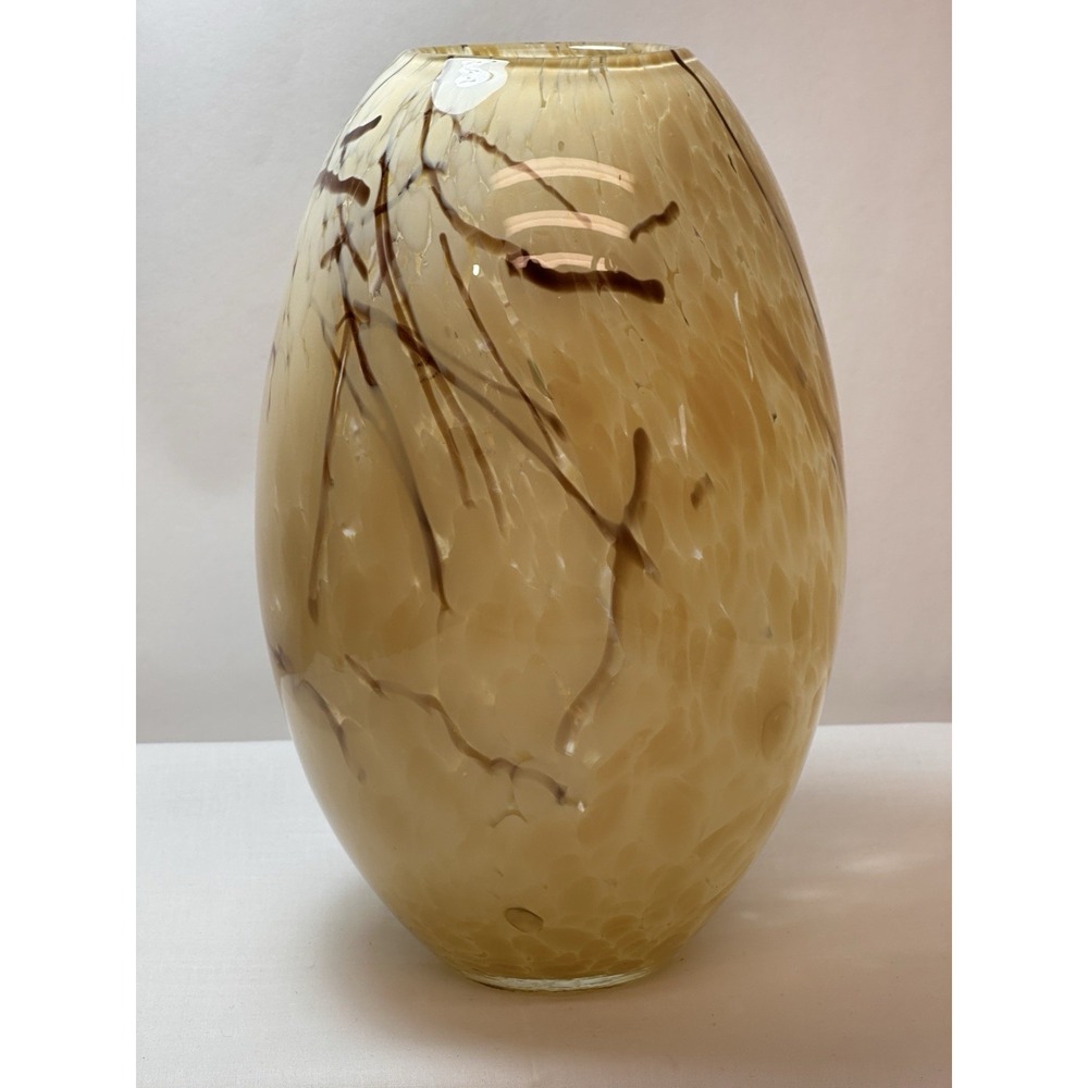 Hand Blown Art Glass Vase Beige Speckled‎ MCM 50's Polished Pontil 101/2"X6 1/2"